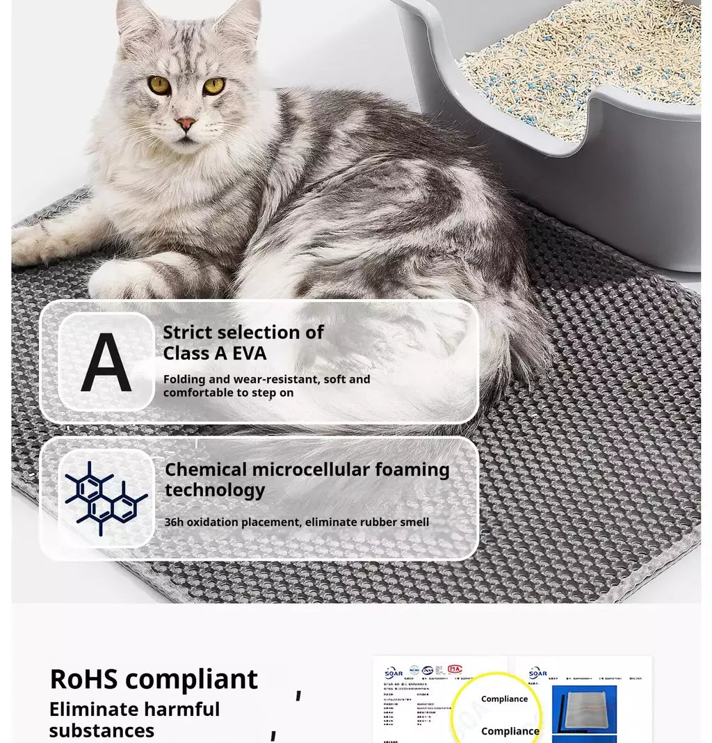 Tapete de areia para gatos, 60cm x 90cm, à prova d'água, camada dupla, caixa de areia para animais de estimação, tapete antiderrapante, areia, lavável, limpo para animais de estimação