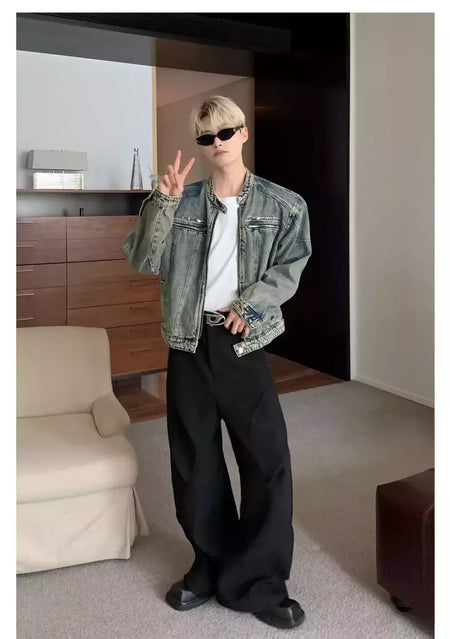 Jaqueta jeans de rua masculina, vintage lavada, jaqueta de caubói angustiada, streetwear casual, primavera, novo, estilo americano, zíperes
