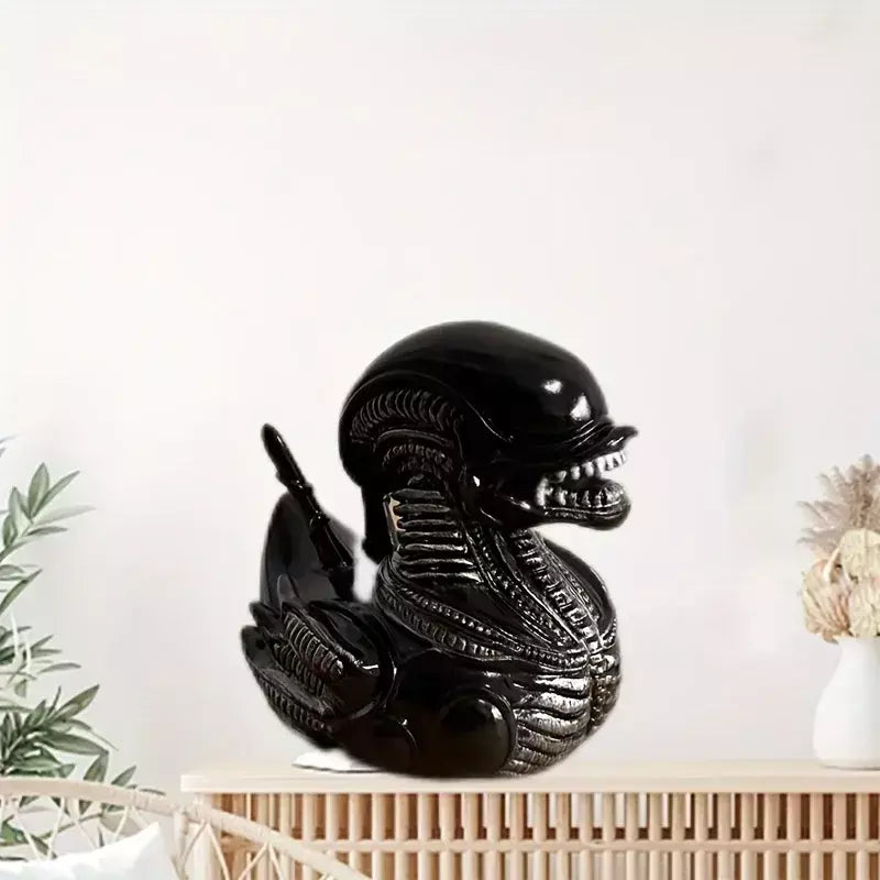 Estátua de resina de pato alienígena, decoração de pato alienígena malvado, painel de carro de resina e decoração de mesa, ideias divertidas para presentes