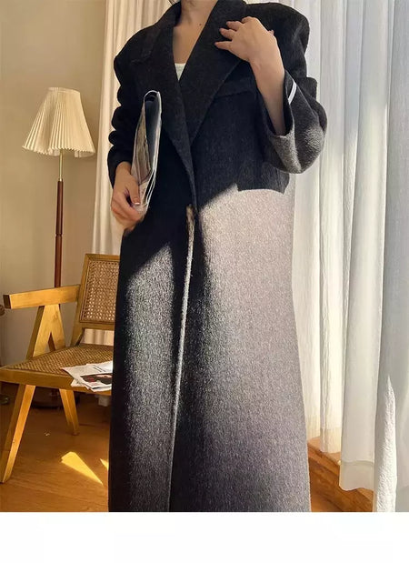 Casaco de alpaca de lã feminino, jaquetas de lã, trespassado duplo, gola de terno, solto, Casacos longos, senhora do escritório, outono, inverno, 2022