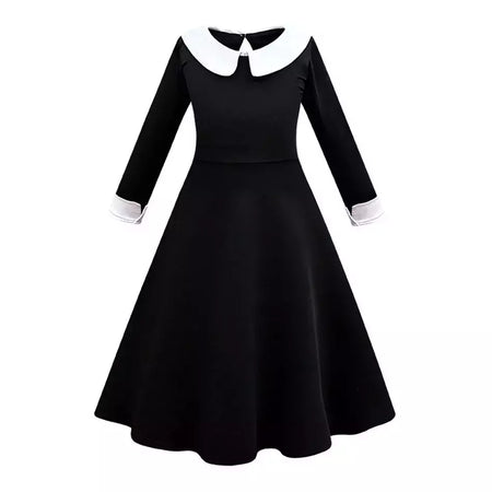 Crianças addams traje do bebê meninas família cosplay traje de halloween crianças família dança vestido preto quarta-feira pageant fantasia