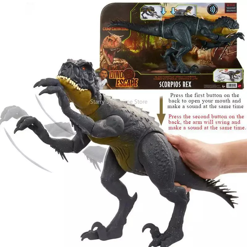 40cm jurassic world escorpião tiranossauro rex batalha stinger dinossauro figura de ação movimento sonoro articulações brinquedo para meninos presente natal