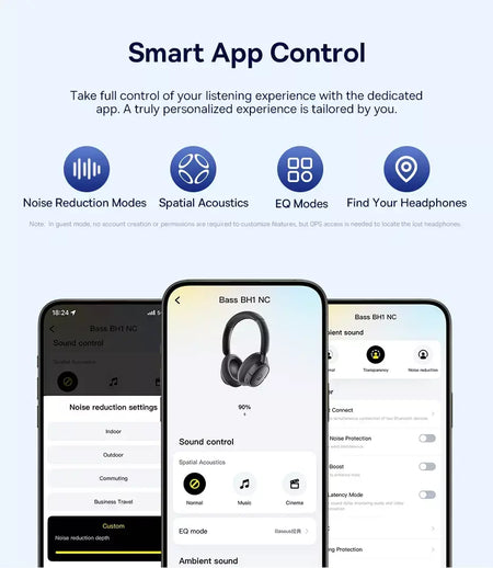 Baseus bowie h1s fones de ouvido sem fio bluetooth 5.4 cancelamento de ruído 46db sobre a orelha fone de ouvido de áudio espacial de alta resolução 120h tempo