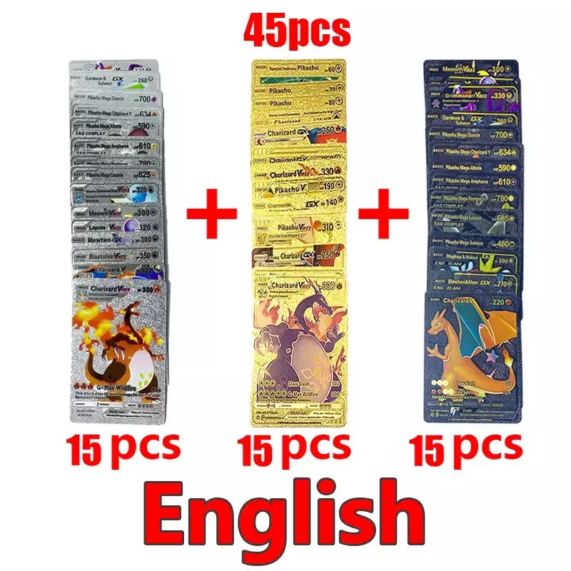 Pokemon arco-íris cartões ouro prata vmax gx cartão coleção batalha trainer cartão espanhol inglês francês criança brinquedos presentes de natal