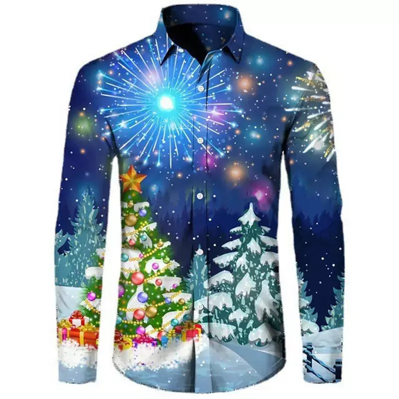 2024 novo estilo de natal papai noel camisa gráfica para homens casual vintage impressão 3d manga longa roupas feriados festa y2k topos