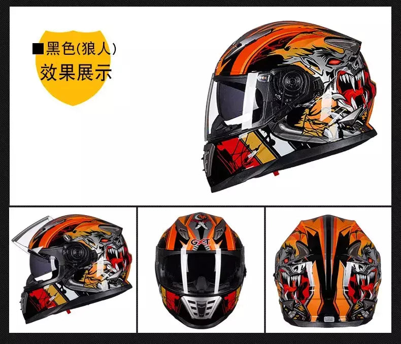 Gxt palhaço rosto cheio capacete da motocicleta lente solar interna motocross casco moto leve segurança bicicleta de rua equitação rápida casque moto