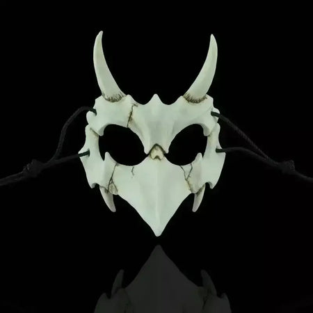 Festa crânio máscara dentes longos demônio esqueleto meia máscara facial lobo dragão tigre houjuu nue máscara cosplay traje de halloween adereços