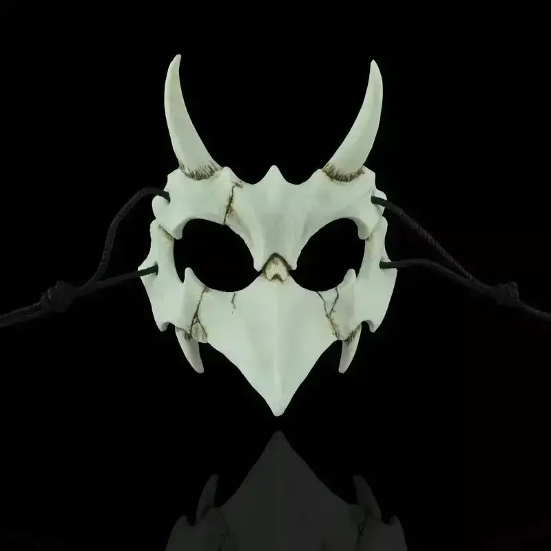 Festa crânio máscara dentes longos demônio esqueleto meia máscara facial lobo dragão tigre houjuu nue máscara cosplay traje de halloween adereços
