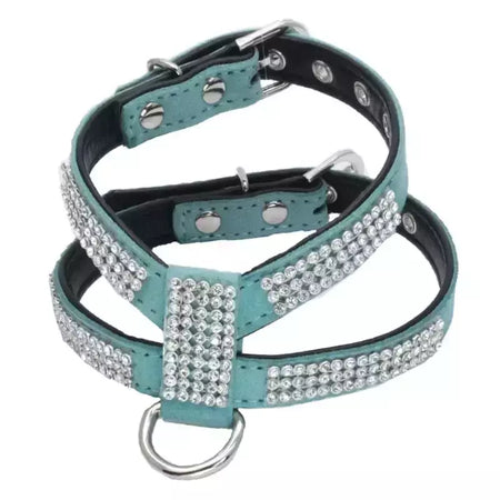 Coleira para cães, cinta peitoral ajustável, produtos para animais de estimação, coleira para cães, liberação rápida, brilhante, em forma de k, strass, couro pu