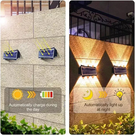 Lâmpada de parede solar ao ar livre led luz solar à prova dwaterproof água para cima e para baixo iluminação luminosa quintal decoração do jardim luzes movidas a energia solar