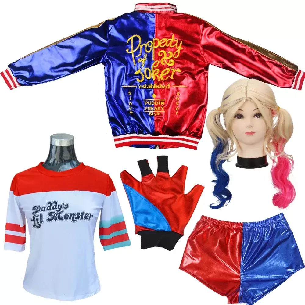 Robe Anime pour adultes, Traje pour femmes, perruque Quinn pour filles, camiseta, veste Joker, Fantasia de Halloween,