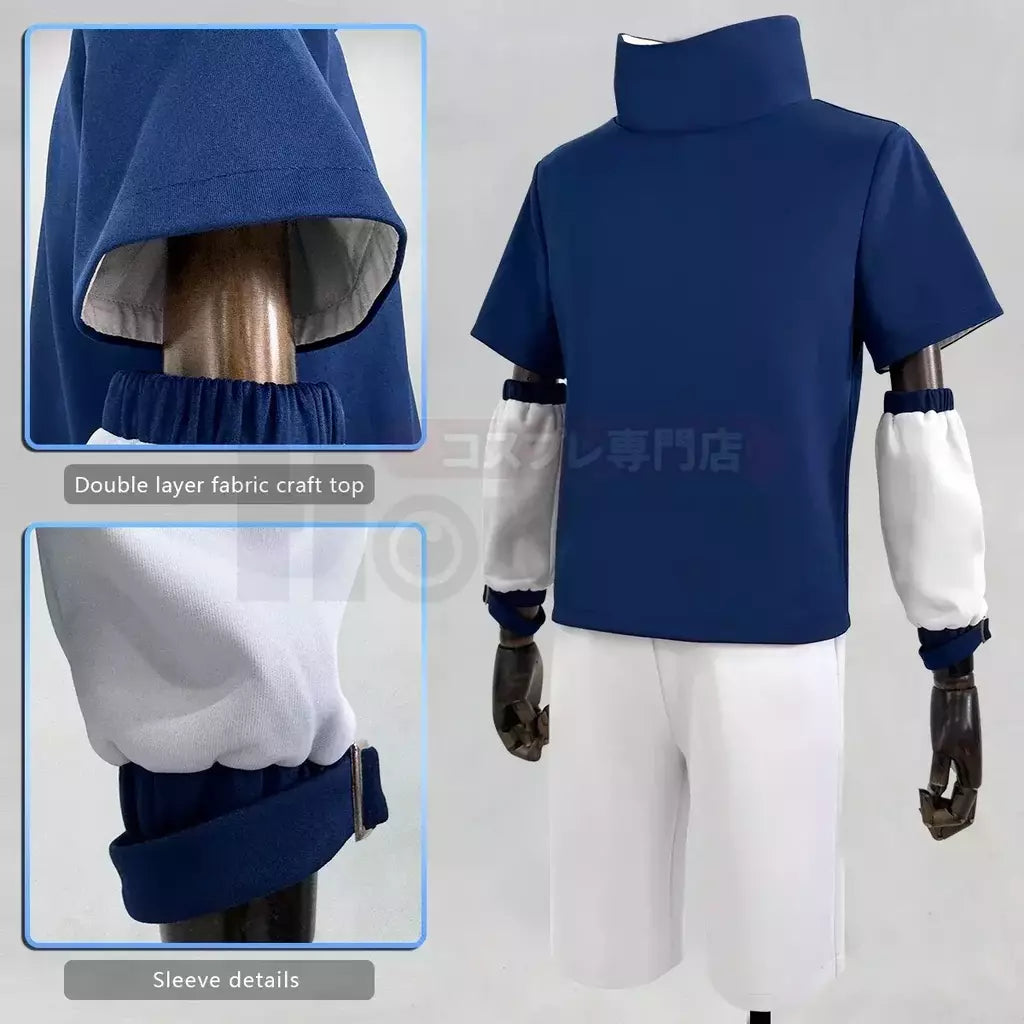 HOLOUN Anime Uchiha Sasuke Cosplay haut bleu curto blanc Cos Convention adulto Versão unissex Halloween cadeau de Noël