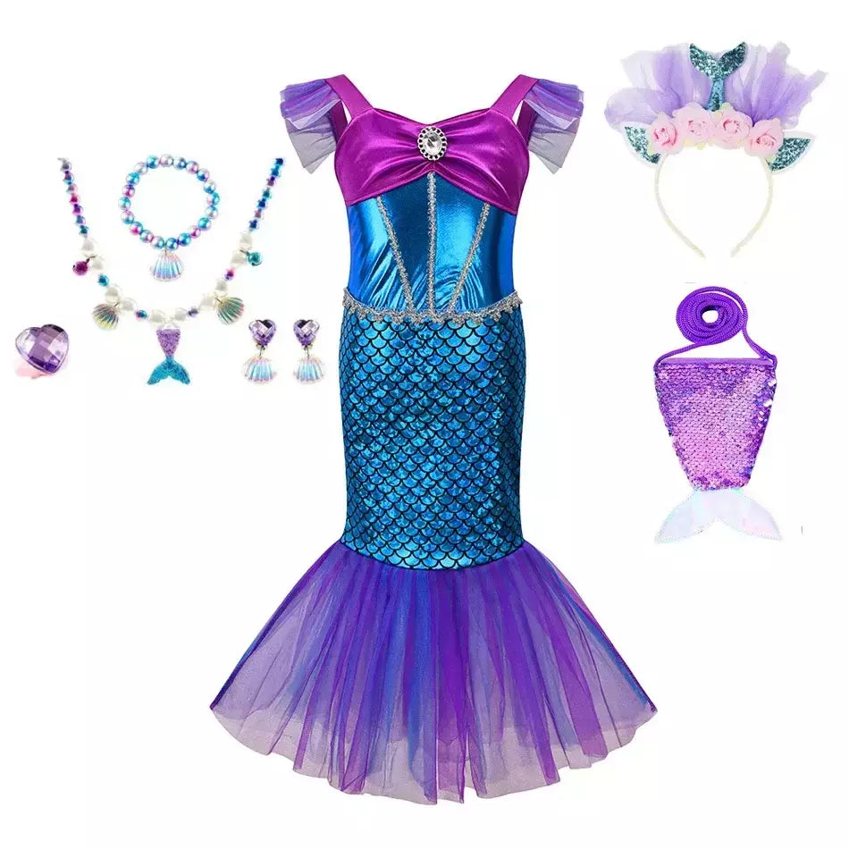 Sereia vestido de festa de aniversário verão menina sereia traje carnaval anime cosplay outfits 2-10 anos crianças fantasia disfarce vestido de baile