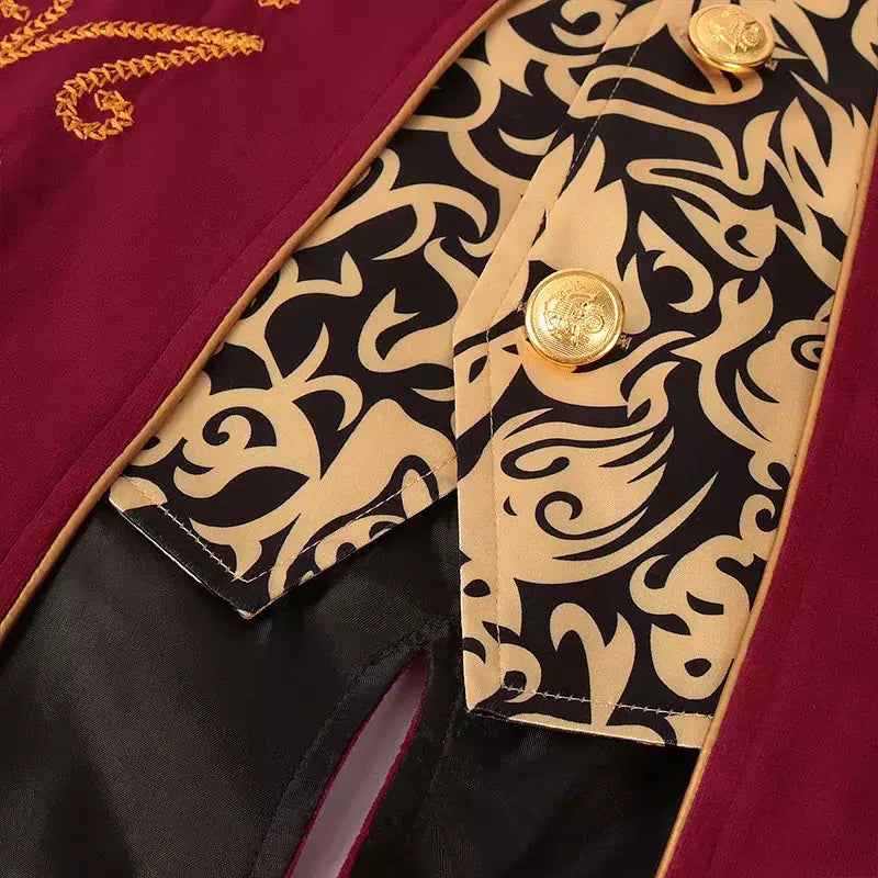 Outono novo roxo masculino luxo jacquard smoking, retalhos impresso casacos, tamanho europeu preto masculino mardi gras vestido longo jaqueta.