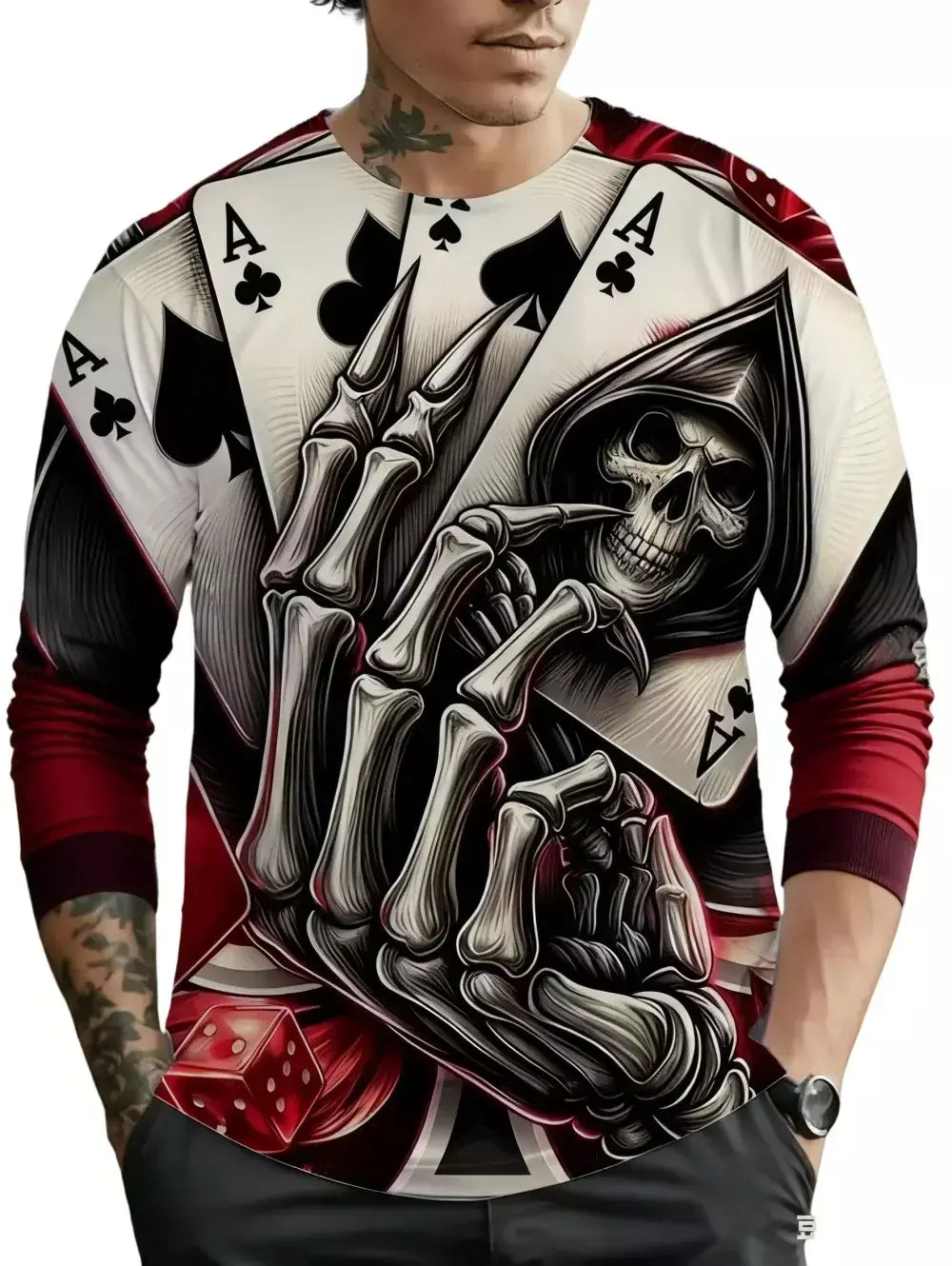 Crânio masculino gráfico t-shirts manga longa esqueleto impressão 3d rua homem t camisa outono o-pescoço casual y2k topo roupas masculinas de grandes dimensões