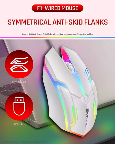 SKYLION F1 Wired 3 Teclas Mouse Iluminação Colorida Jogos e Escritório Para Microsoft Windows e Apple IOS System