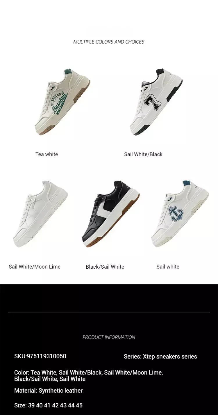 Xtep Board Shoes para homens 2025 primavera antiderrapante embrulho confortável retro sola grossa moda casual sapatos brancos 975119310050