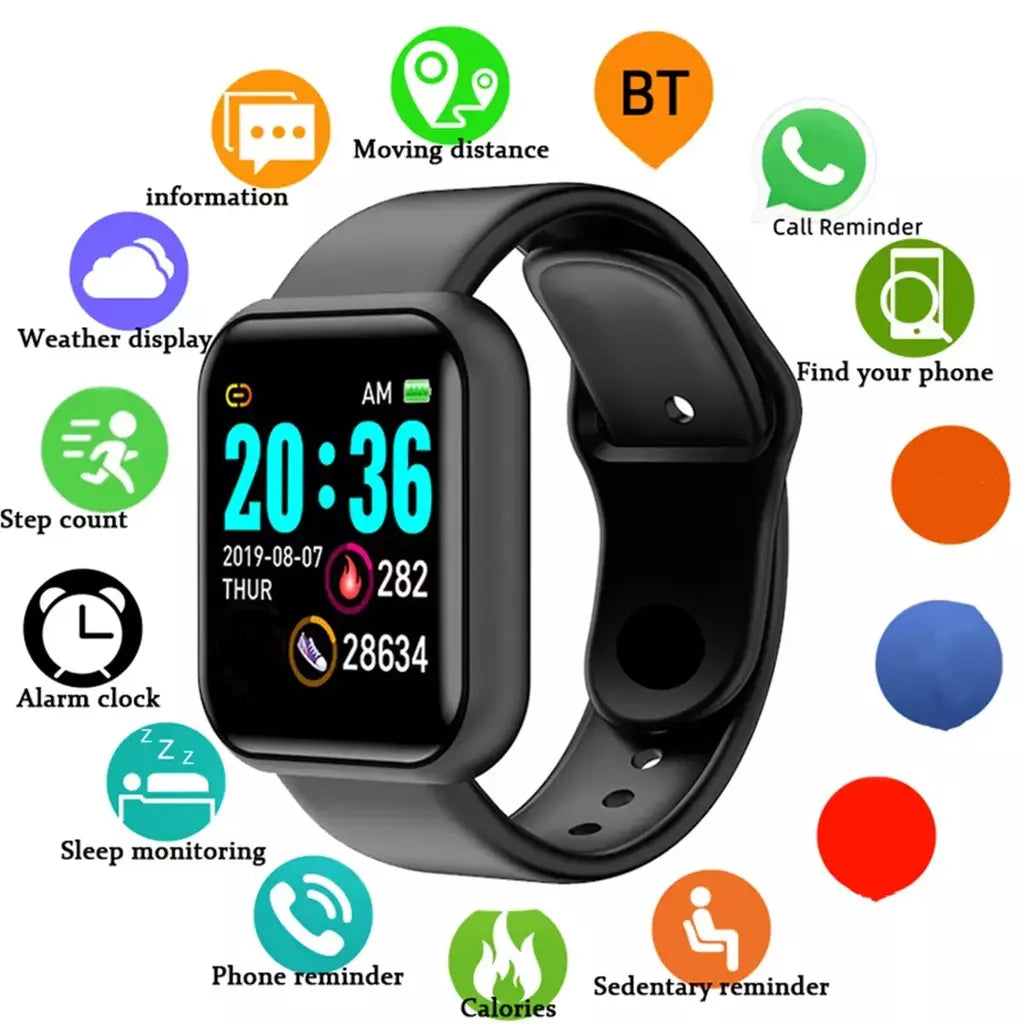 Relógio masculino eletrônico pulseira de fitness smartwatch relógio inteligente y68 d20 monitor sono presente para ios android smartphones despertador