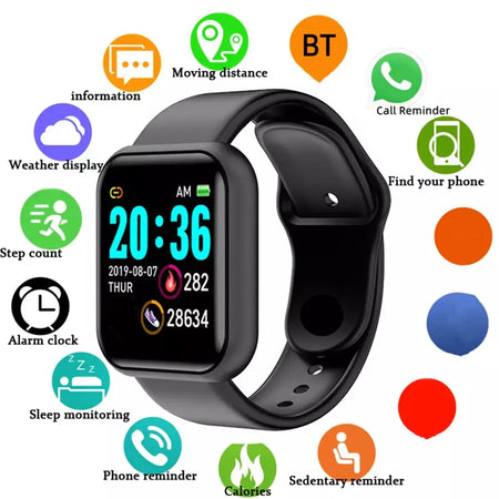 Relógio masculino eletrônico pulseira de fitness smartwatch relógio inteligente y68 d20 monitor sono presente para ios android smartphones despertador