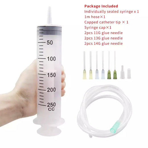 Seringas grandes de 100-550ml com tubo para seringas de plástico líquido com tampa de ponta para distribuição de cola, rega, recarga, alimentação