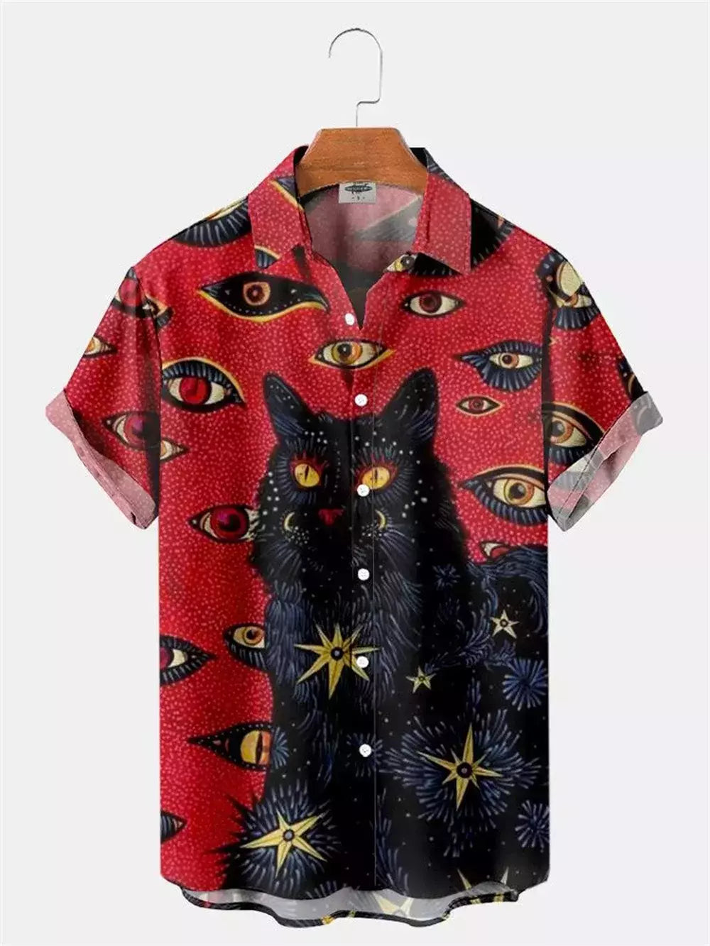 Camisa havaiana dos desenhos animados de anime masculino, Tops de manga curta, roupas casuais masculinas, rua, animais, gatos, retrô, 3D Tees, verão