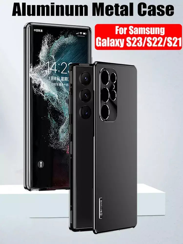 Moldura de alumínio com fecho magnético, capa traseira de plástico de metal para samsung galaxy s25 ultra s24 ultra s23 s22 s21, capa forte à prova de queda