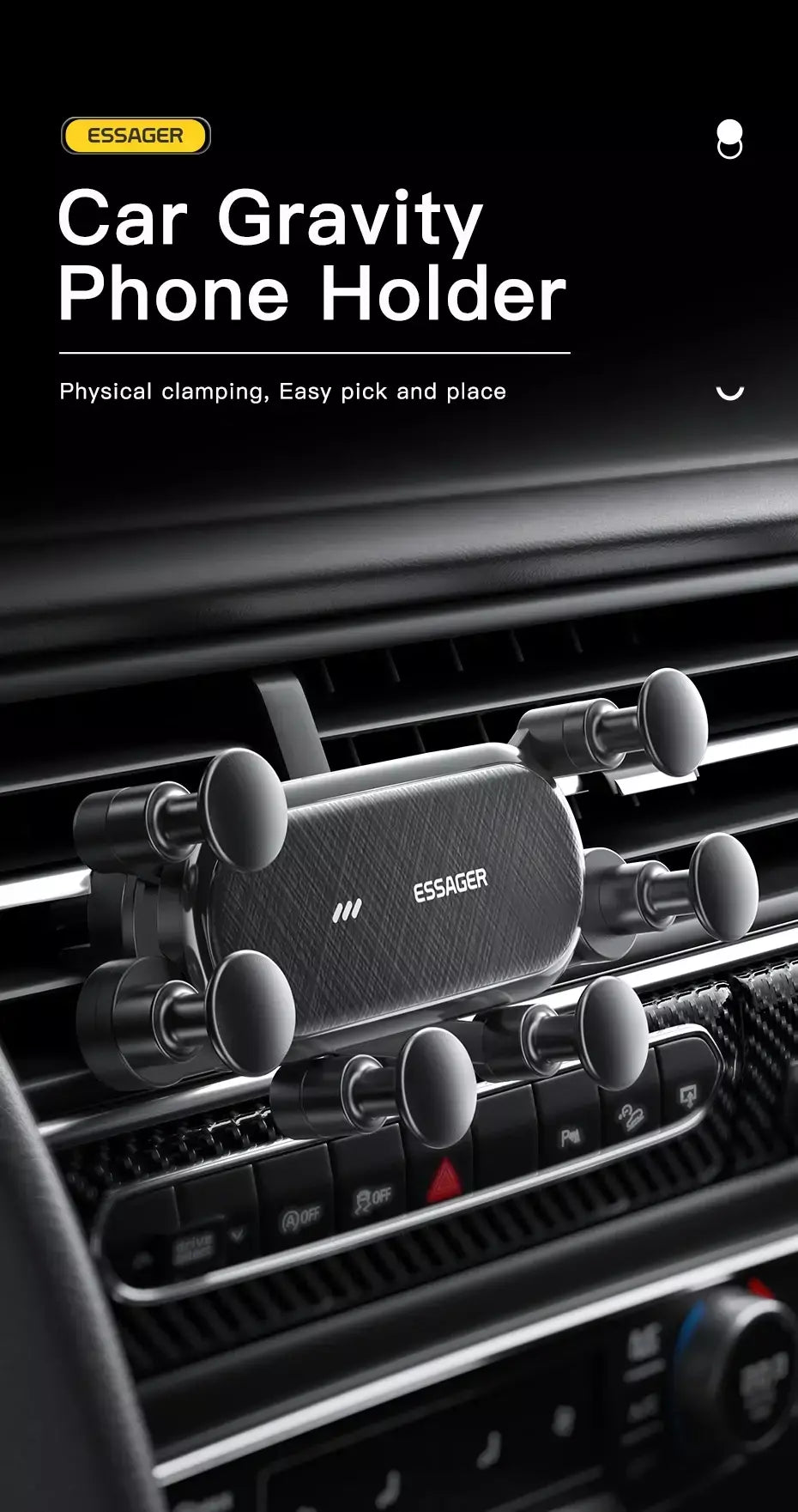 Essager gravidade suporte do telefone do carro clipe de ventilação de ar montar suporte do telefone celular no carro gps suporte para iphone 14 13 12 pro xiaomi