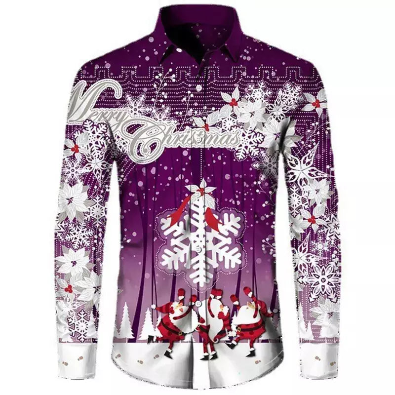 2024 novo estilo de natal papai noel camisa gráfica para homens casual vintage impressão 3d manga longa roupas feriados festa y2k topos