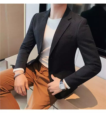 Casaco de peito único masculino, blazer slim fit, blazers grandes, casacos elegantes de luxo, outwear casual coreano para casamento