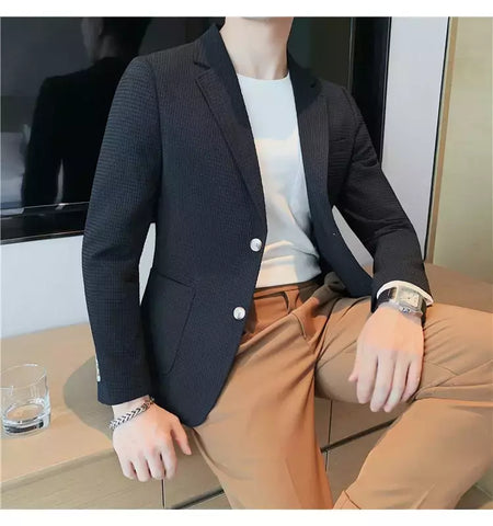 Casaco de peito único masculino, blazer slim fit, blazers grandes, casacos elegantes de luxo, outwear casual coreano para casamento