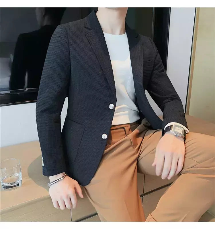 Casaco de peito único masculino, blazer slim fit, blazers grandes, casacos elegantes de luxo, outwear casual coreano para casamento