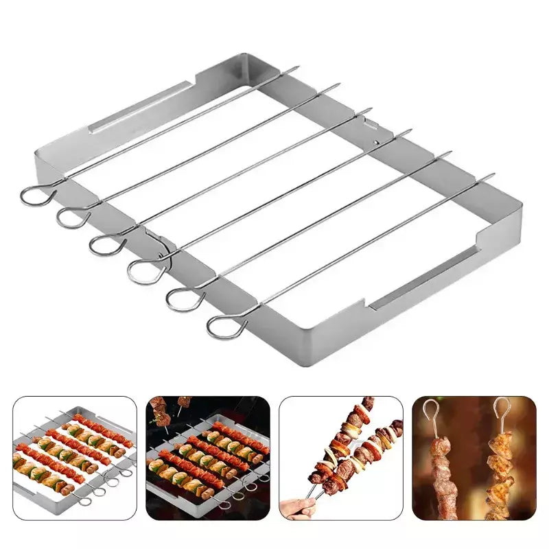 Grelha portátil churrasco suporte kebab espeto rack de aço inoxidável churrasco shish kabob espetos aço grelhar casa ao ar livre grills ferramentas