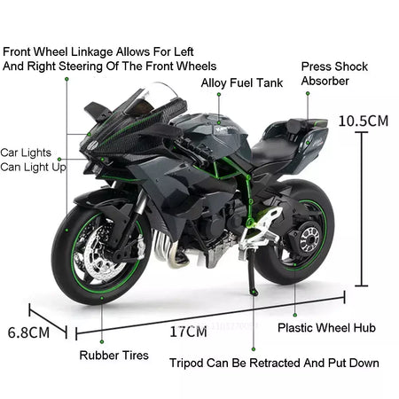 1:12 kawasaki h2r bwm s1000rr liga motocicleta brinquedos diecast carro em miniatura roda dianteira direção moto crianças presente de natal