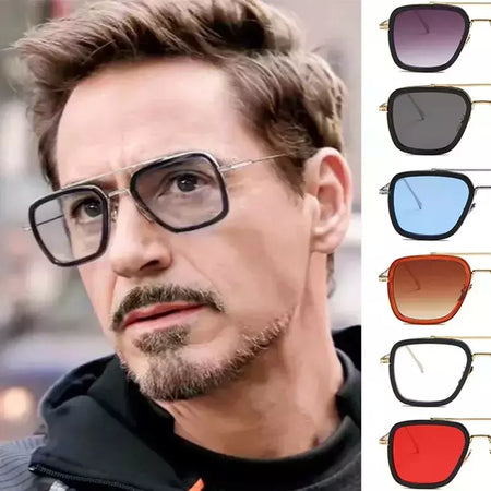 Tony Stark óculos de sol para homens e mulheres, óculos quadrados, armação de metal, Trendy Shades, Steam Punk, moda unissex