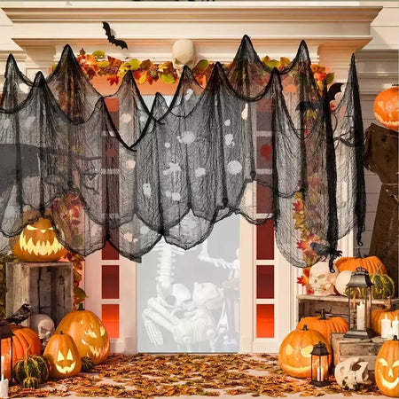 76x183cm decorações de halloween preto assustador gaze pano janela mesa porta net assustador fantasia vestido festa casa assombrada decoração da parede