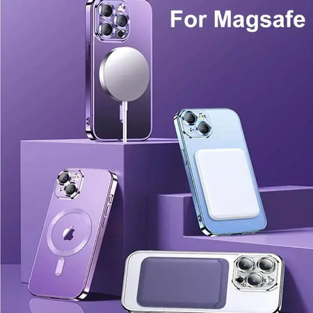 Capa revestida magnética para iphone 17 air 15 16 14 13 12 11 pro max protetor de lente de câmera de vidro para magsafe capa de carregador sem fio
