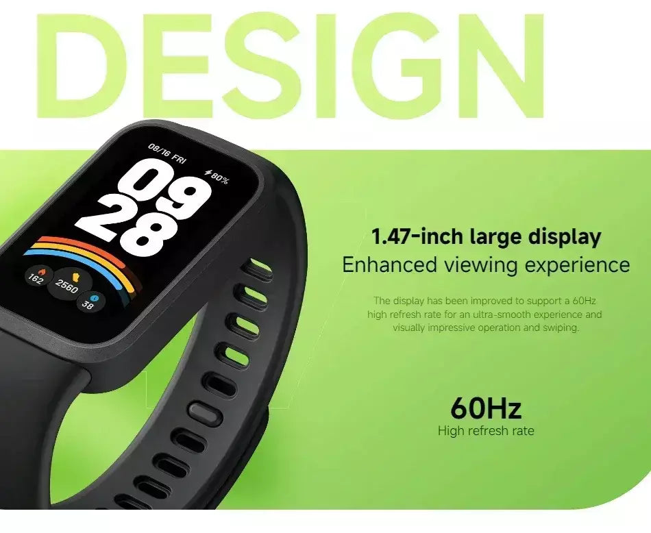 Versão global Xiaomi Smart Band 9 Active 1.47 ''Display 5ATM Modo de vida útil da bateria de 18 dias Monitoramento de saúde e fitness durante todo o dia