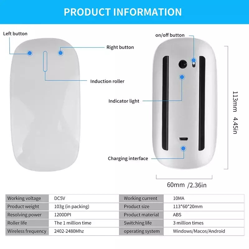 Xiaomi bluetooth mouse sem fio recarregável silencioso multi arco toque ratos ultra-fino mouse mágico para portátil ipad mac pc macbook
