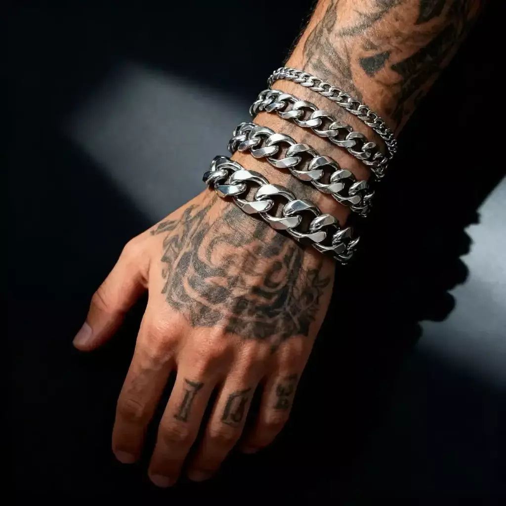 HNSP-Pulseira em Aço Inoxidável Cubano para Homens, Correntes de Mão, Tamanho Ajustável, Acessório Tendência, Jóias Masculinas, 3mm-15mm Grossa