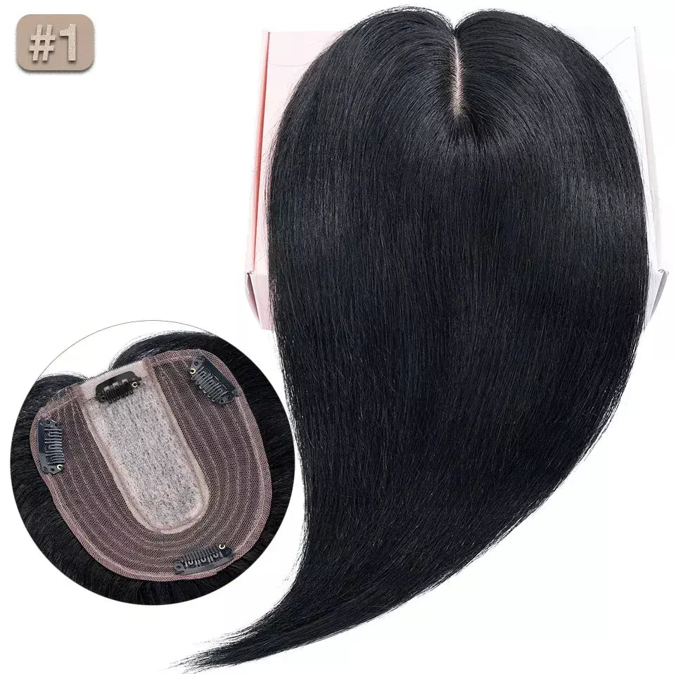 S-noilite 10x12cm toppers de cabelo em linha reta 3.5x9cm base de seda perucas de cabelo clipe em extensões de cabelo marrom cabelo humano para mulher
