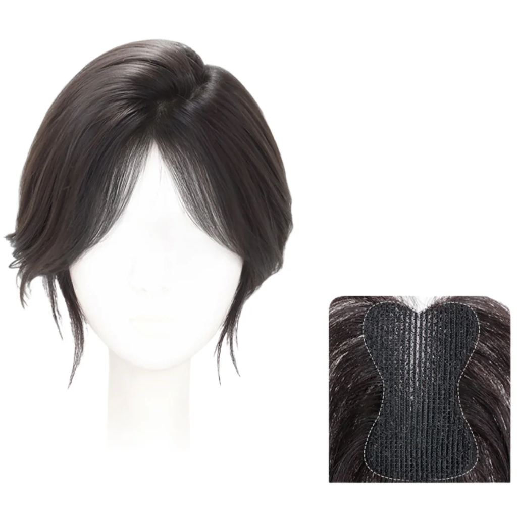 Nenhum clipes de cabelo humano franja francesa gancho e laço pasta mágica toppers para mulheres fácil de usar adesivos de costura remendos de cabelo extensão