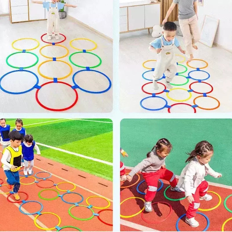 Brinquedos esportivos engraçados para treinamento físico infantil, treliça jump ring set, jogo ao ar livre, 10 aros, 10 conectores para brincar no parque, meninos e meninas, novo