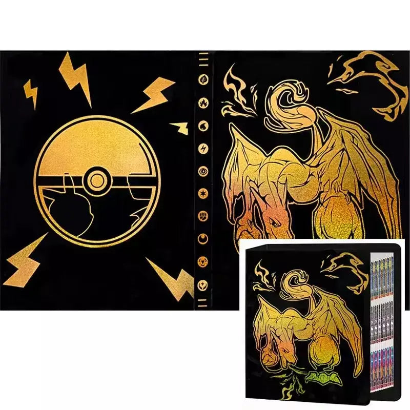 Álbum de cartões 4/9 protetor 240/540 pçs cartão livro mapa carta titular pasta dos desenhos animados charizard mewtwo vmax gx cartões coleção pasta