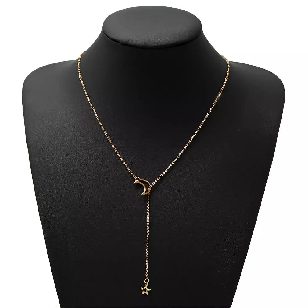 Novo simples lua estrela pingente gargantilha colar simples cor de ouro liga charme corrente colares para mulheres festa jóias