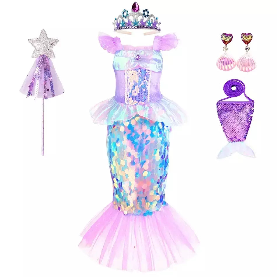 Sereia vestido de festa de aniversário verão menina sereia traje carnaval anime cosplay outfits 2-10 anos crianças fantasia disfarce vestido de baile