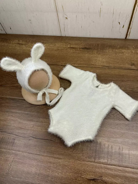 Adereços para fotografia de recém-nascidos, roupa de malha, boneca de coelho, óculos para cosplay de bebê, acessórios para sessão de fotos