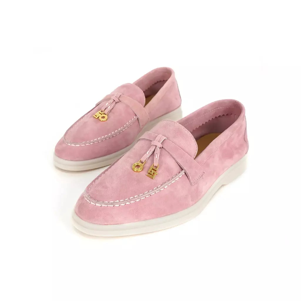 Sapatos de mula de camurça antiderrapante para mulheres, sapatos para dirigir, pingente de metal, marca de luxo, moda casual confortável, Le Fu