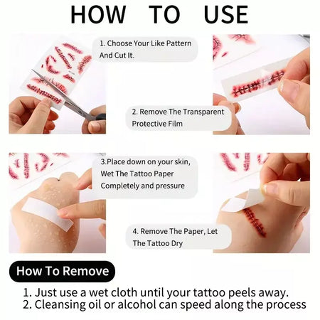 5/10/20 pçs halloween cicatriz tatuagem temporária adesivos 3d falso cicatriz tatuagens adesivo vermelho sangue coágulo rosto tatuagem à prova dwaterproof água cosplay g