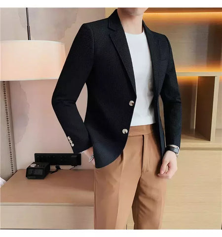 Casaco de peito único masculino, blazer slim fit, blazers grandes, casacos elegantes de luxo, outwear casual coreano para casamento