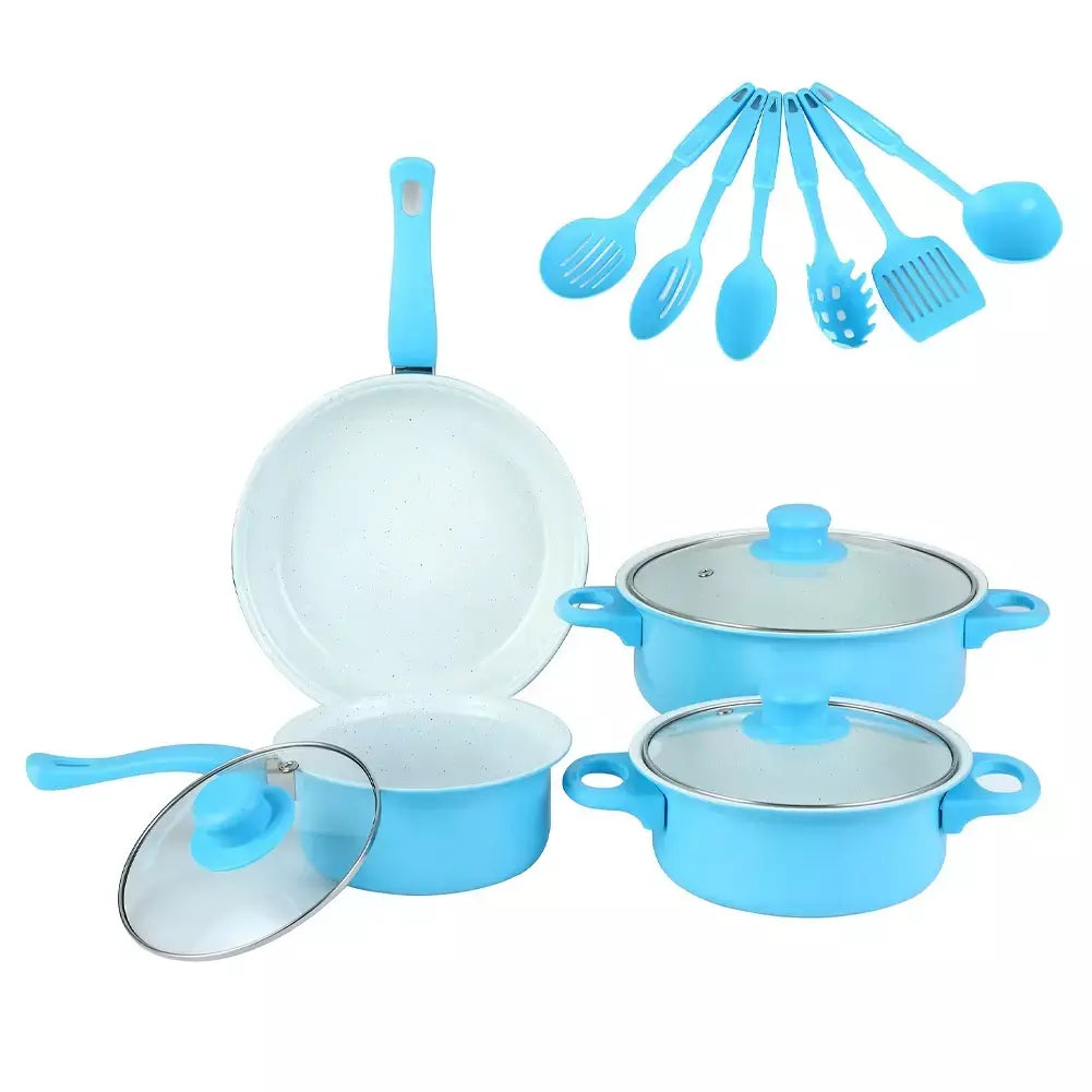 12pçs conjunto de panelas antiaderentes, pires, forno holandês, frigideira, conjuntos de cozinha, panela de indução e panela empilhável